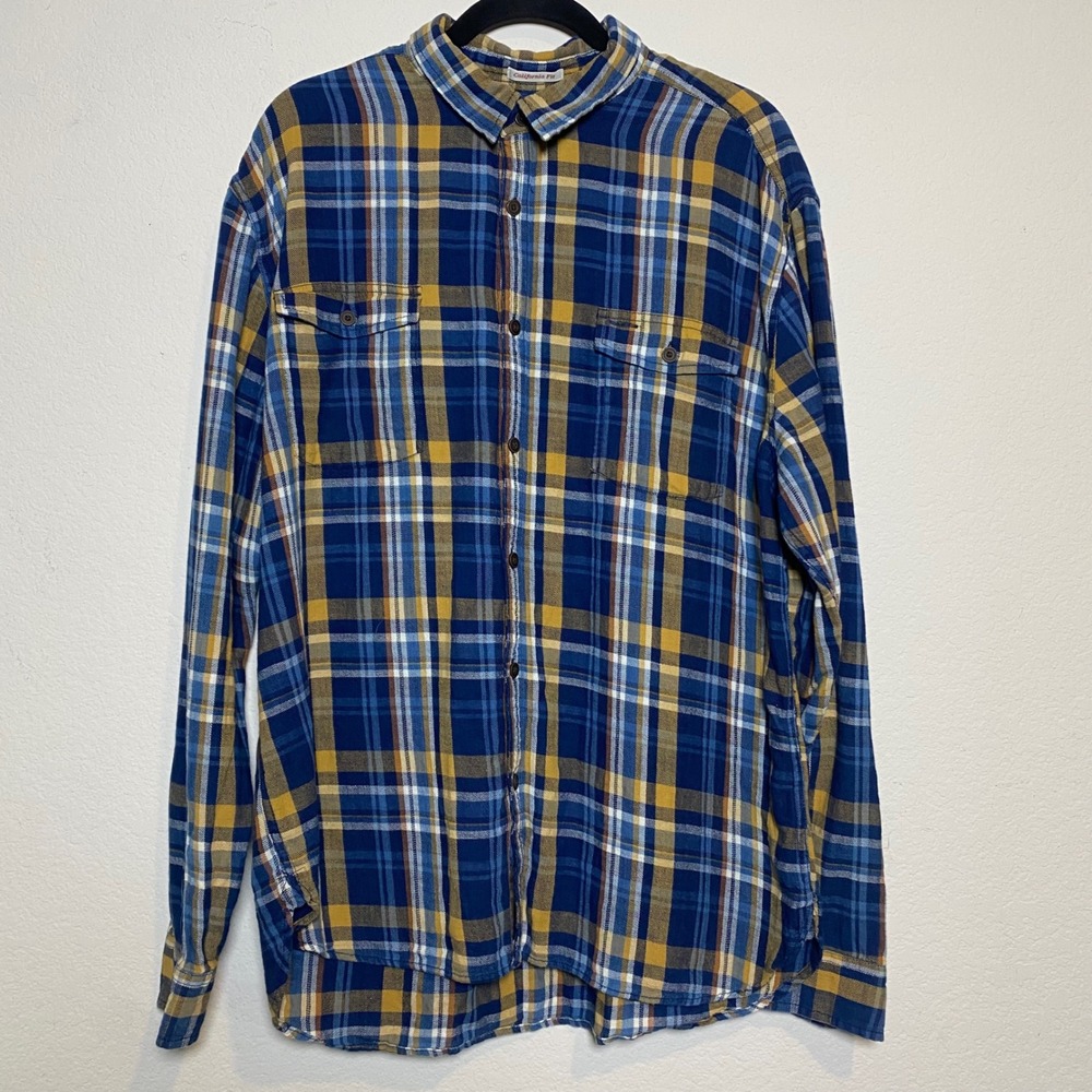 Lucky Brand California Fit Blue‎ Flannel Mens XXL Casual Outdoor Plaid Western